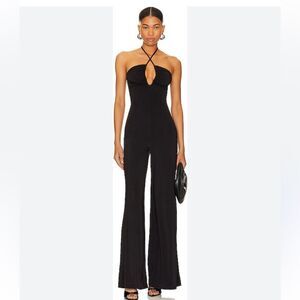 NWT Majorelle Mika Jumpsuit Black jersey wide leg halter tie Revolve S